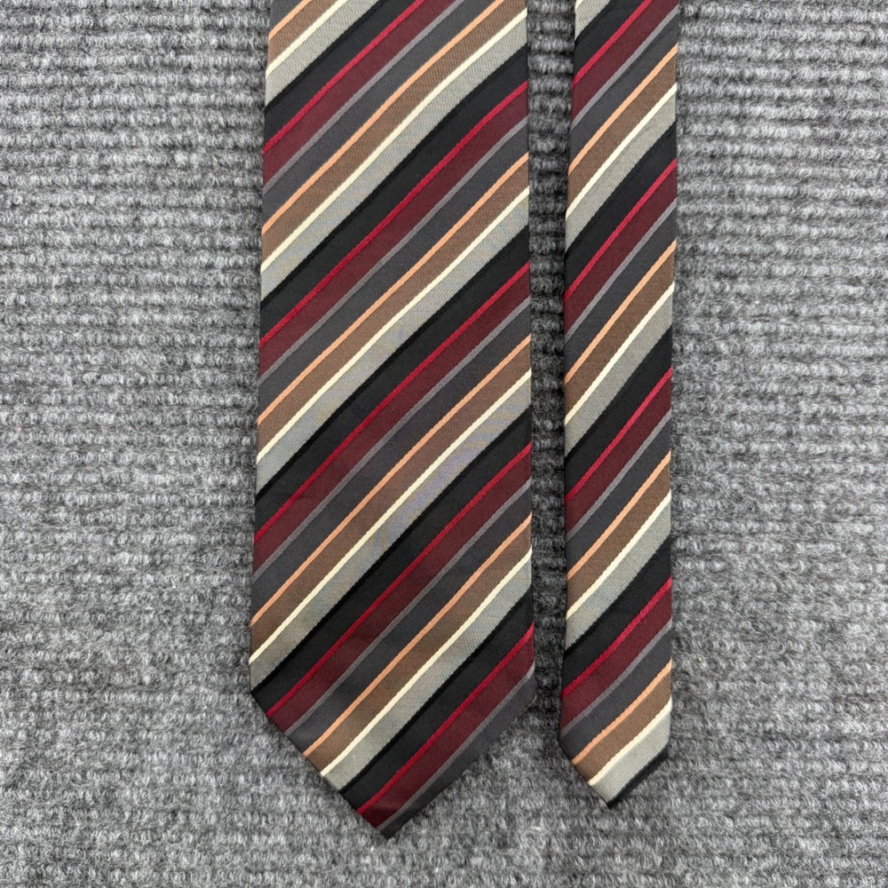 Valerio Garati Mens Silk Striped Tie Red Black Brown Gray Handmade Necktie